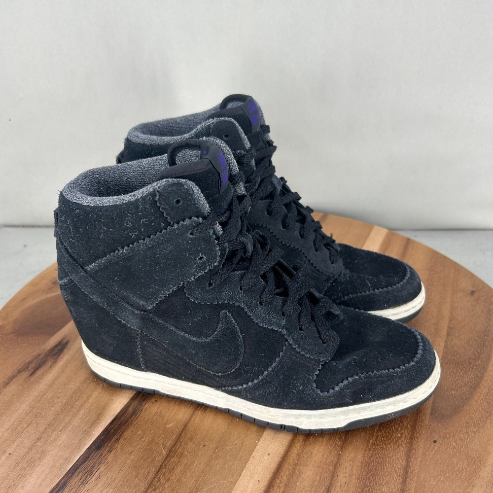 Nike Dunk Sky Hi Womens 9 Black Suede Hidden Wedge Sneakers 528899-014